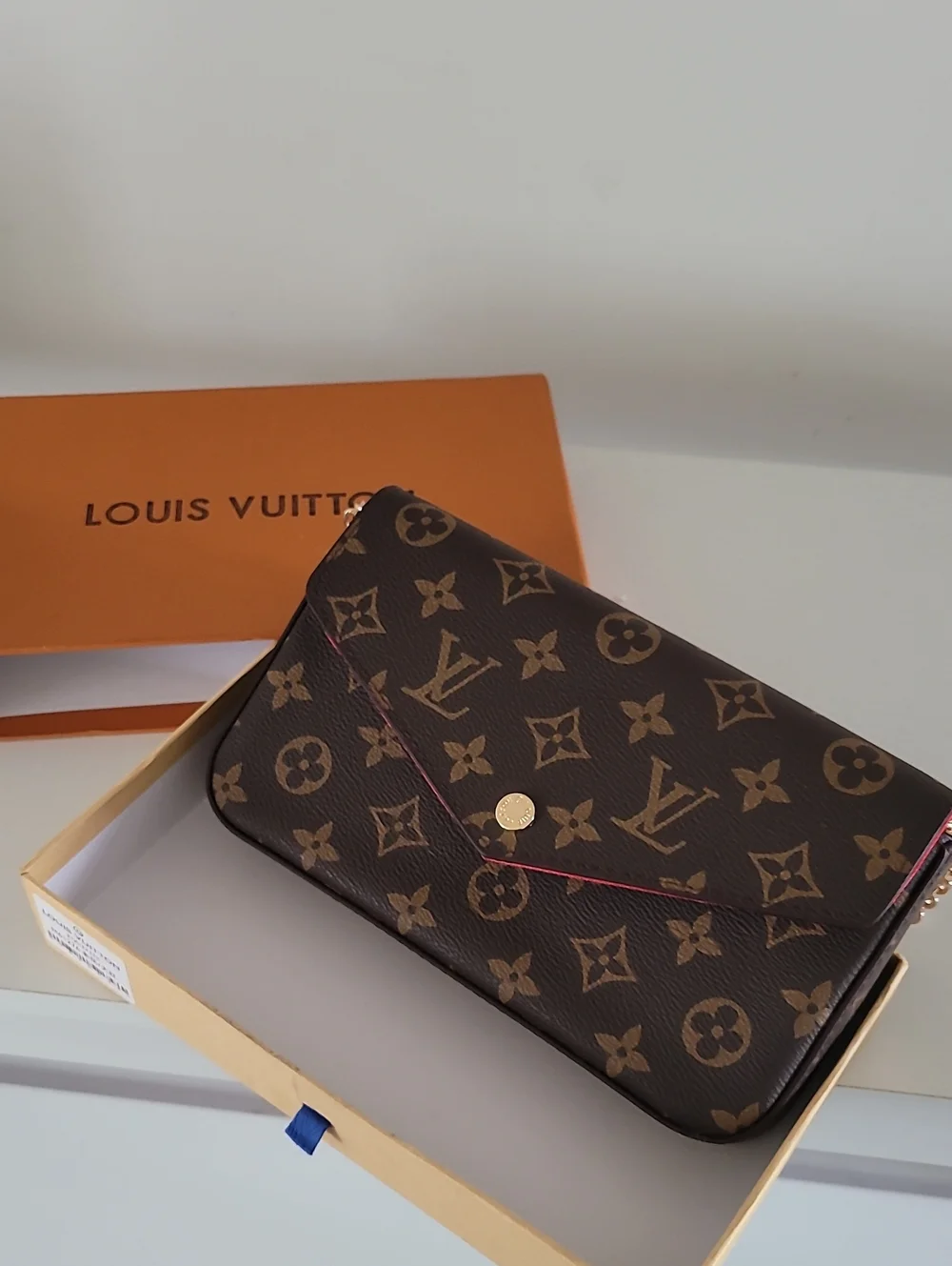 Louis Vuitton Monogram Canvas Brown Wallet with red Trim